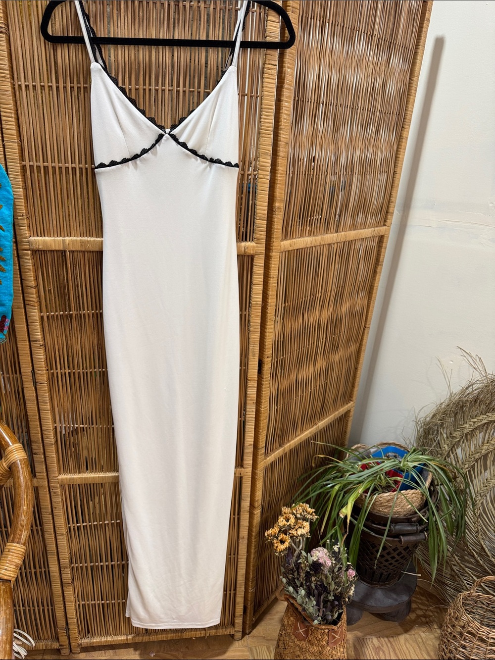 White Fox Boutique White Slip Dress with Black Trim Detail
